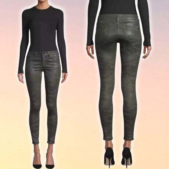 NWT JOE'S JEANS The Icon Mid Rise Skinny Ankle Sz 24 Green Coated Laser Camo - Picture 1 of 8
